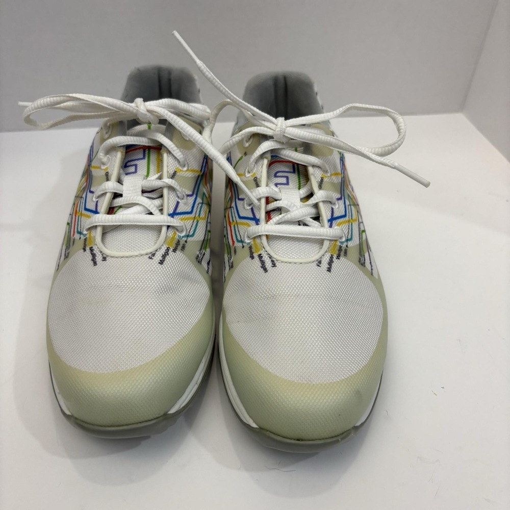 FootJoy SuperFlex Spikeless Golf Shoes Womens‎ 7.5M White Map Print 92913 Retro - Picture 3 of 13
